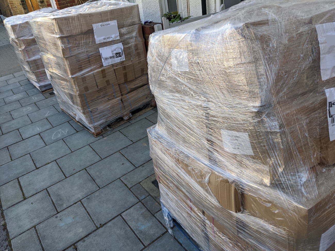 Pallets of cartons of gloves
