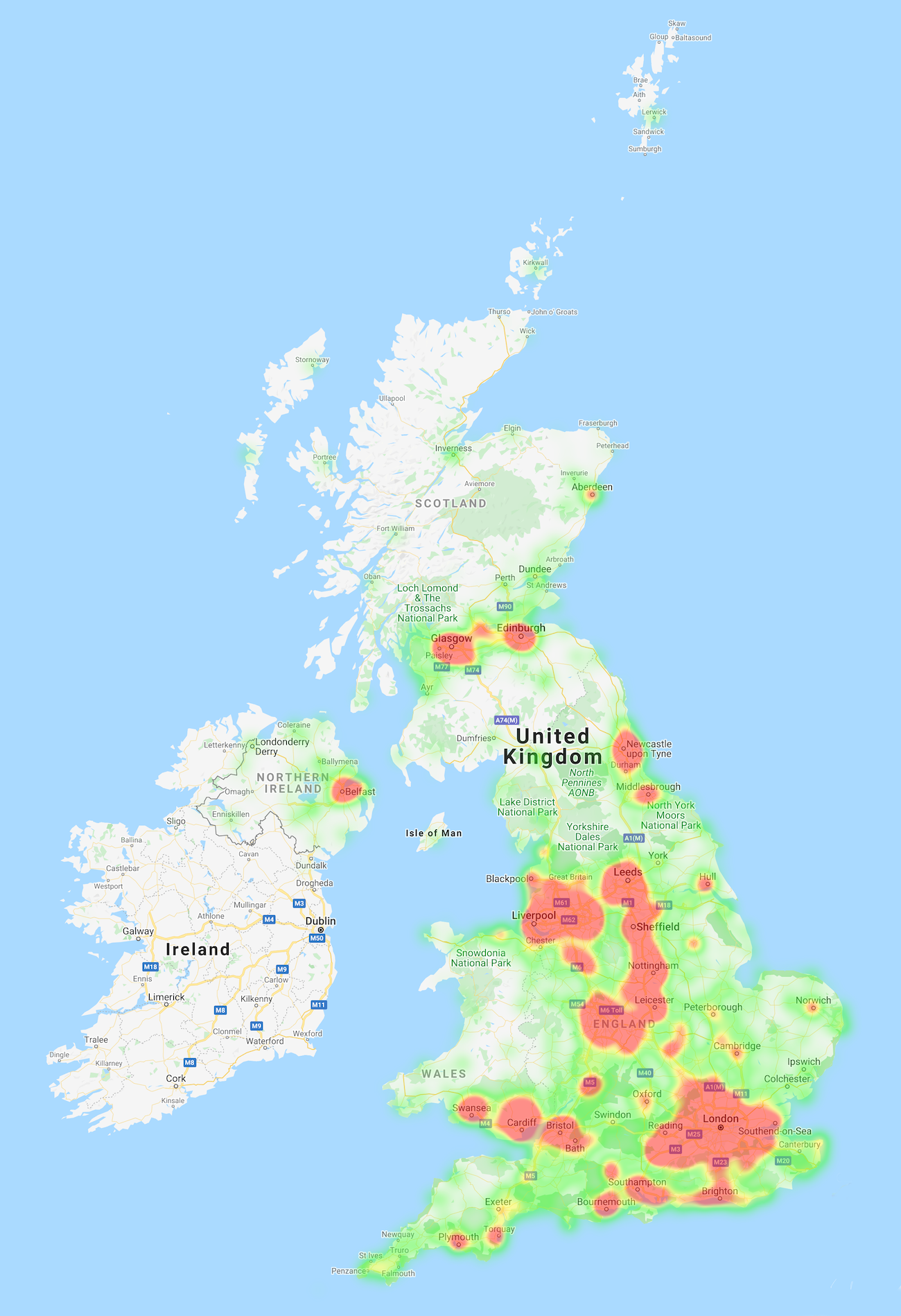 Heatmap showing where people searched for food banks