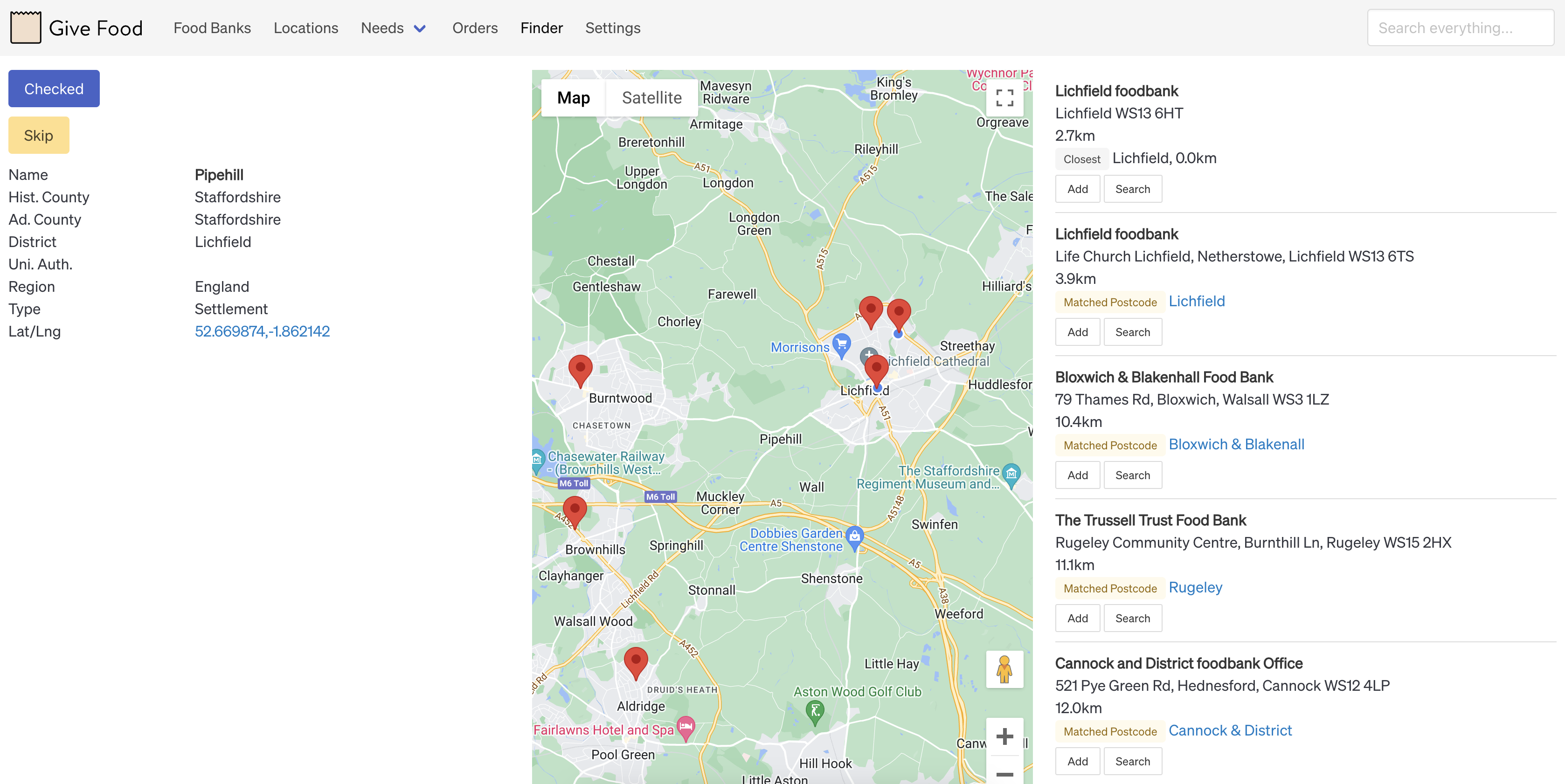 Give Food Finder Interface